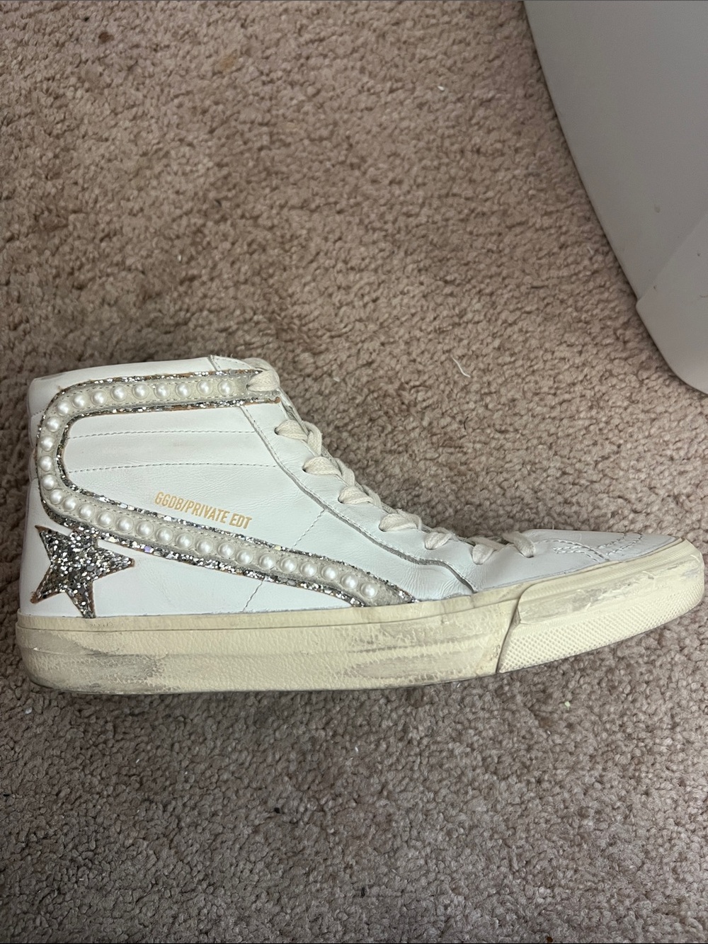 Golden Goose White Pearl & Crystal Star High-Top Sneaker